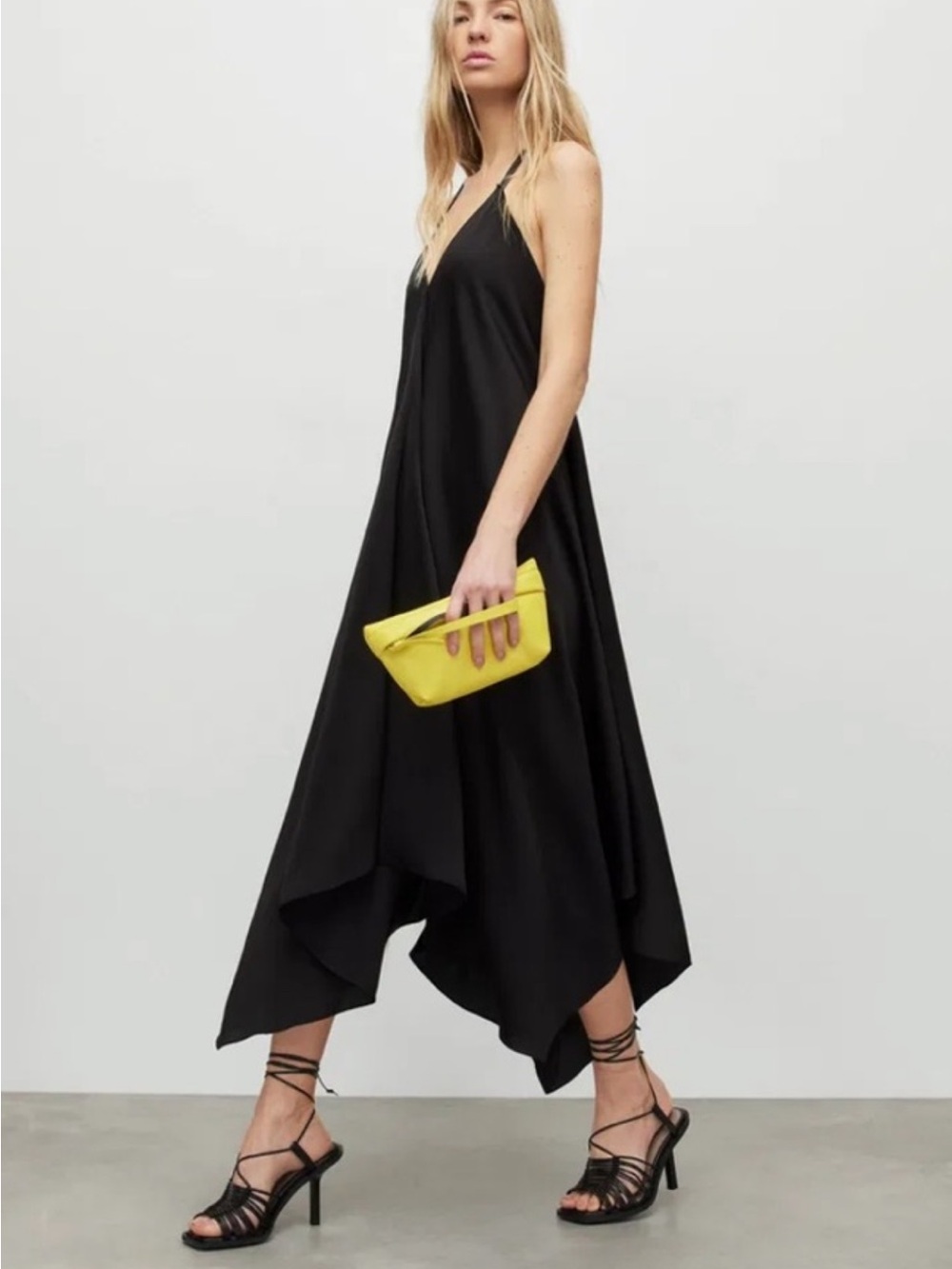 All Saints - Lil Strappy Black Satin
Asymmetric Midi Dress - Size 4 - Picture 2 of 8